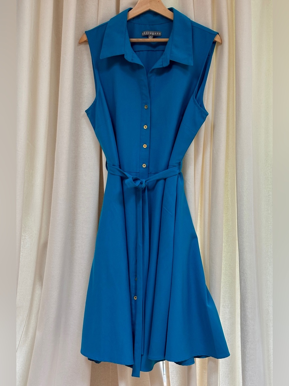 Sharagano Cobalt Blue Belted Shirt Dress w/ Pockets Size 14
